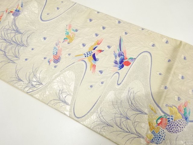 JAPANESE KIMONO / ANTIQUE FUKURO OBI (MATERIAL) / PEACOCK FEATHERS / W